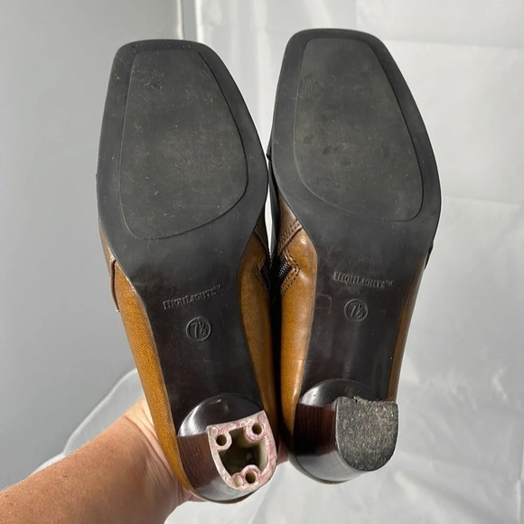 5/$25 Y2K Brown Patchwork Booties Faux Leather Square Toe Size 7.5 *As Is* - Picture 6 of 11